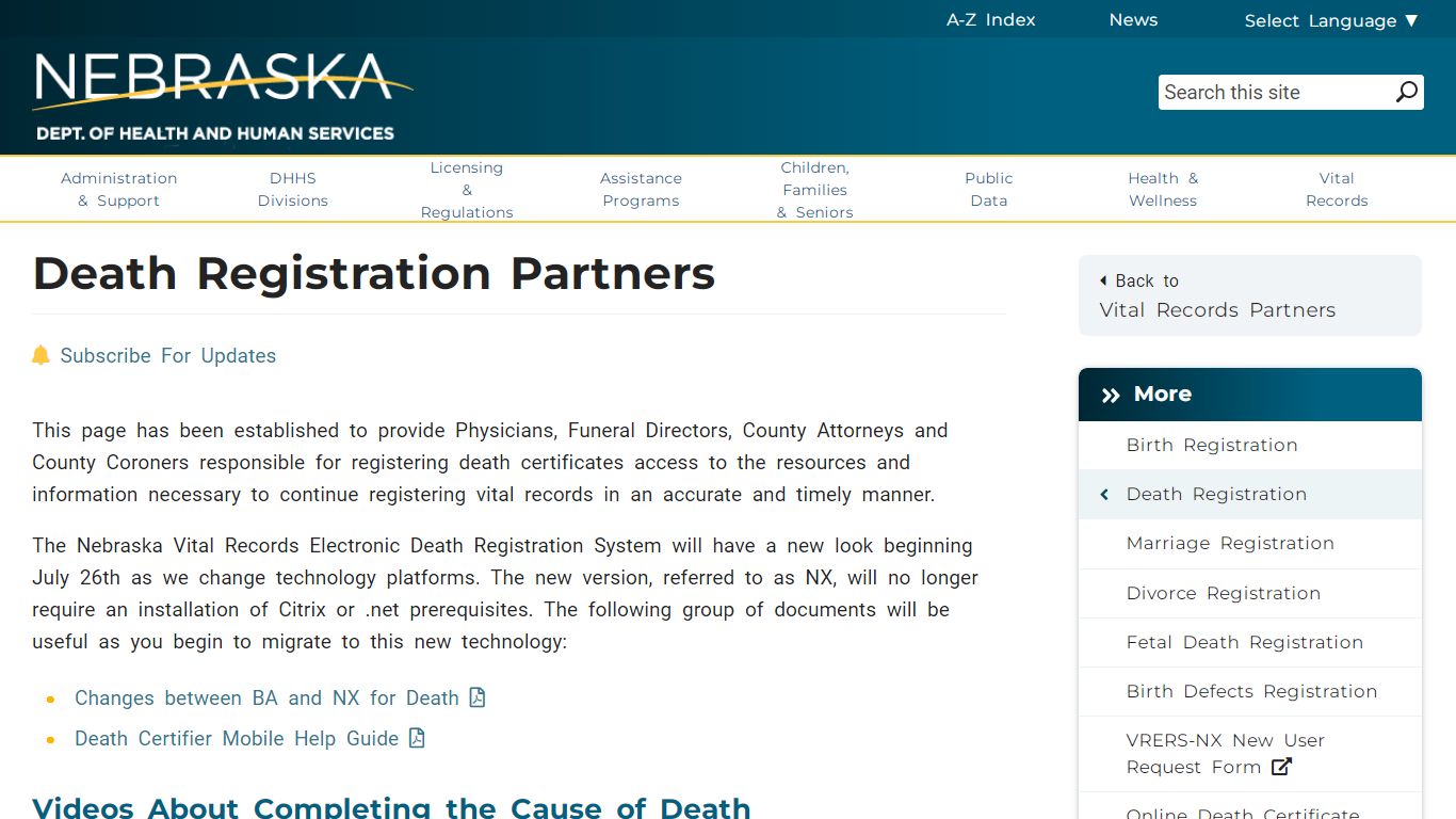 Death Registration Partners - Nebraska Department of Health & Human ...