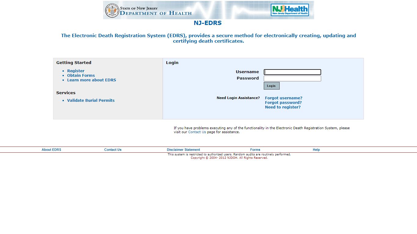 New Jersey-Electronic Death Registration System